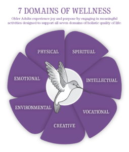 Seven Domains of Wellness Graphic - Engaging Those with Dementia