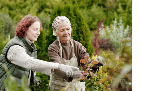 Image of gardening with older women, living with dementia