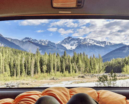 Mountain view from a car