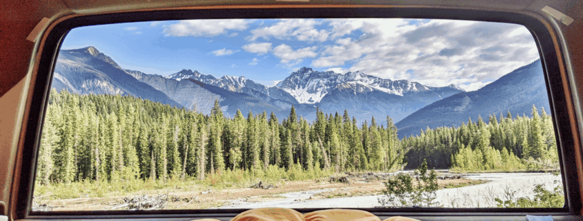 Mountain view from a car