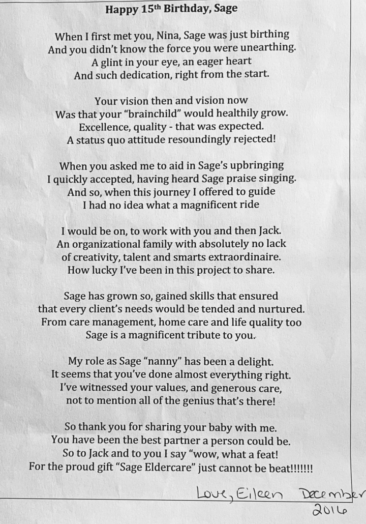 Letter about the growth of Sage from the 15th anniversary
